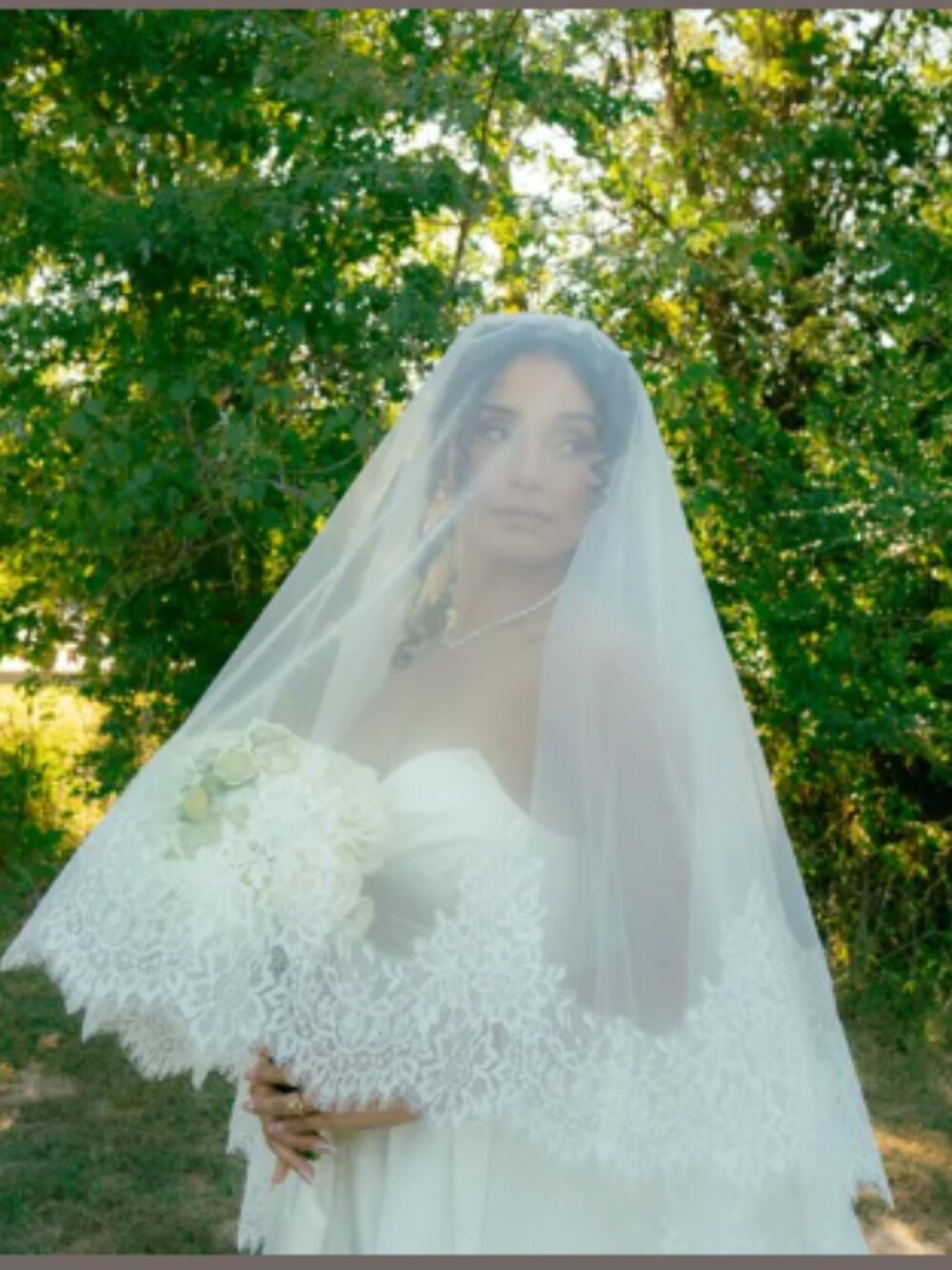 Dreamy Dramatic Drop White Fluffy French Eyelash Lace Cathedral Wedding Veil